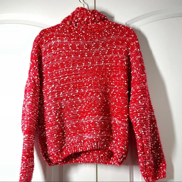 P. LUCA Red and White Wool Blend Chunky Crop Turtleneck Sweater size M/L - Picture 9 of 11